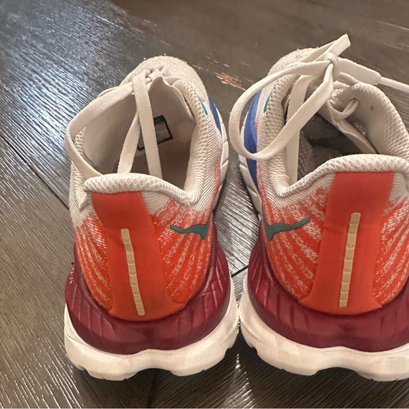 Hoka White and Orange Athletic Shoes with Blue Accents - Picture 5 of 8
